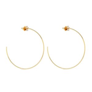 Brinco Dourado Grande de Argola com Detalhe de Flor