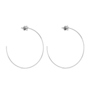 Brinco Prateado Grande de Argola com Detalhe de Flor