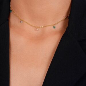 Colar Dourado Chocker Pontos de Luz Cristais