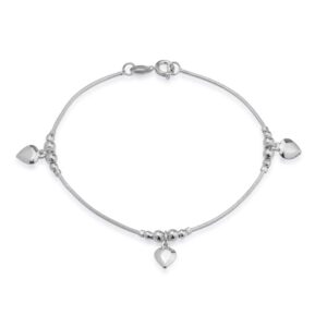 Pulseira Prateada Lisa com 3 Pingentes