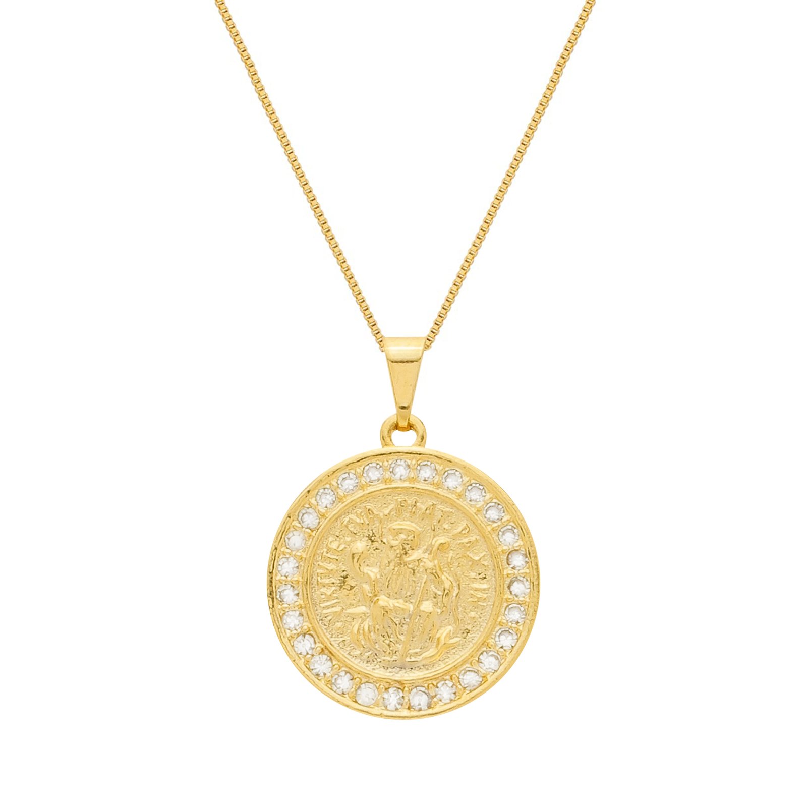 Colar Dourado Medalha São Miguel Arcanjo Cravejado