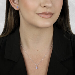 Conjunto Feminino de Gota Roxa em Zircônia Prata 925
