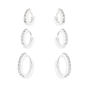 Trio de Argolas Prata 925 Cravejado de Zircônia