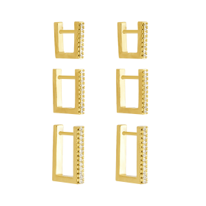 Trio Dourado de Argolinhas Cravejadas