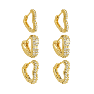 Trio Dourado de Argolinhas Cravejados