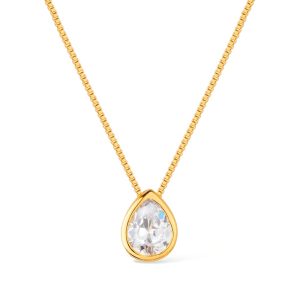 Colar Dourado com Pingente de Gota em Zircônia