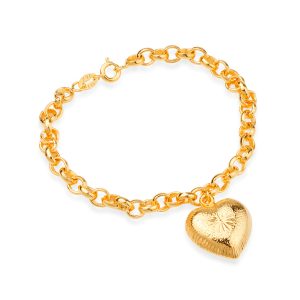 Pulseira Dourada Elo Português com Pingente de Coração